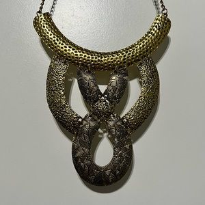 Mixed Texture Statement Necklace, Gold/Hammered